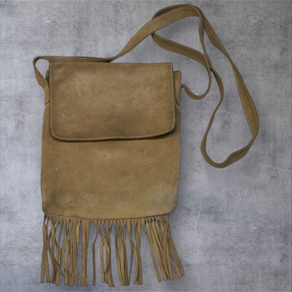 Indeed Suede Leather Fringe Crossbody Bag Khaki‎ Brown Shoulder Bag